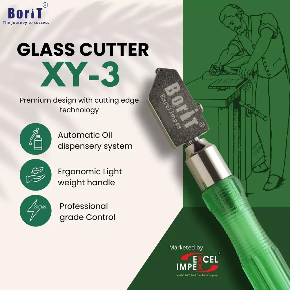 Borit Glass Cutter 3 - 12 mm Size Tungsten Carbide + Metal, XY3