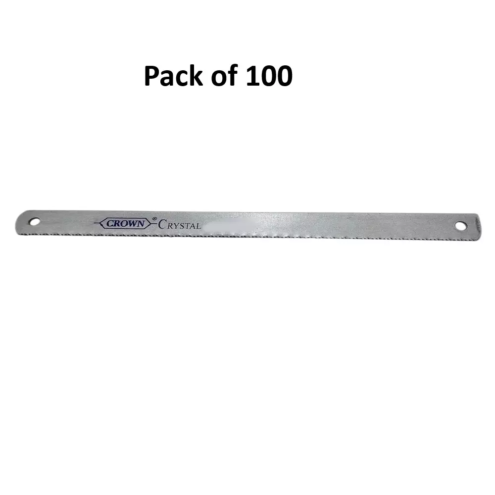 Crown Crystal Hacksaw Blades 18 TPI Silver 1/2 Inch (1.27 cm) Size HC-21 for Industrial Use, (Pack of 100 Pcs)