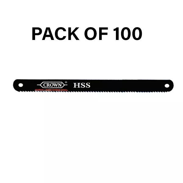Crown HSS Hacksaw Blades 18 TPI Black Color 1/2 Inch (1.27 cm) Size M-2 for Industrial Use, (Pack of 100 Pcs)