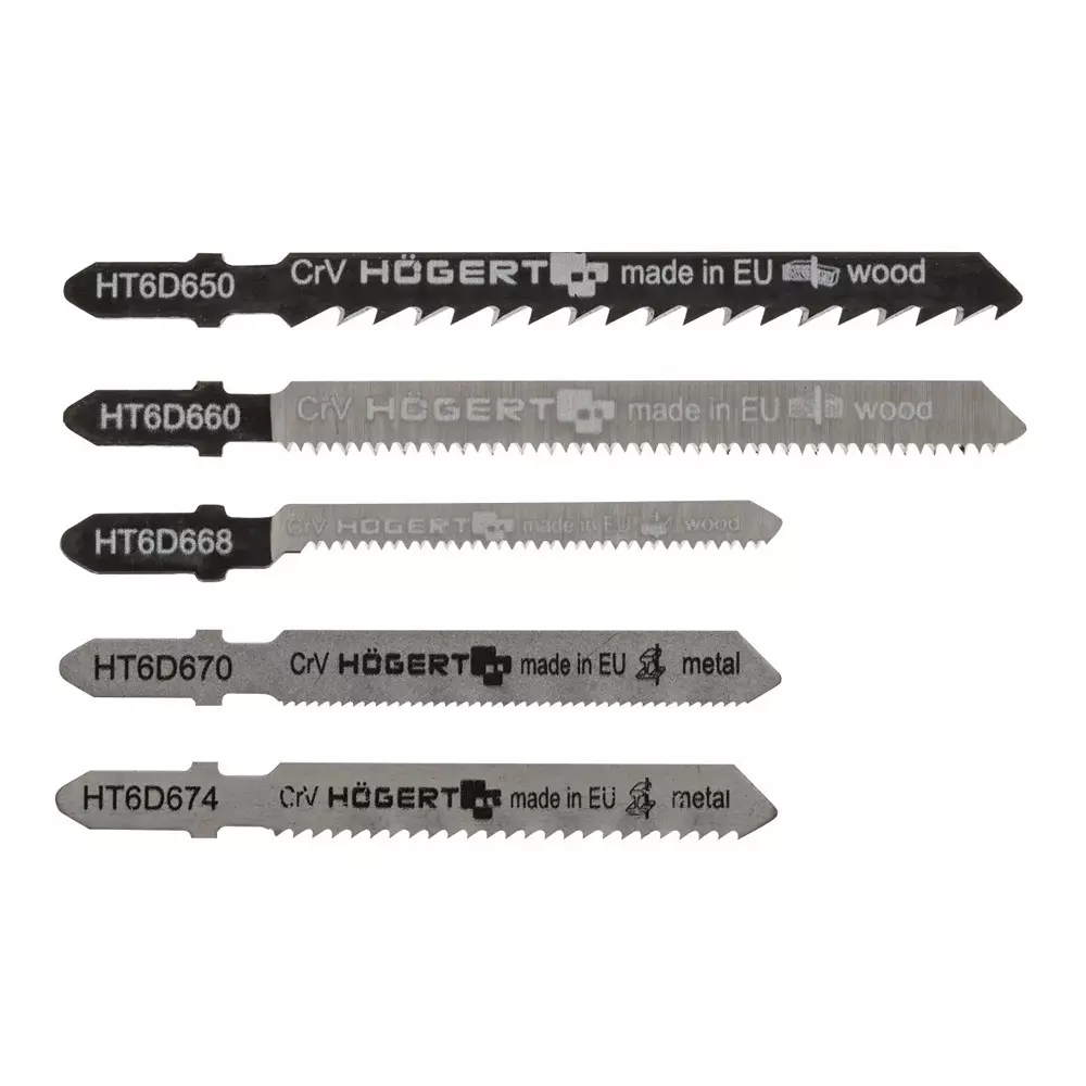 Hogert Technik 5 Pcs Jig Saw Blade Set 50-75 mm Cutting Length and 75-100 mm Overall Length, HT6D690