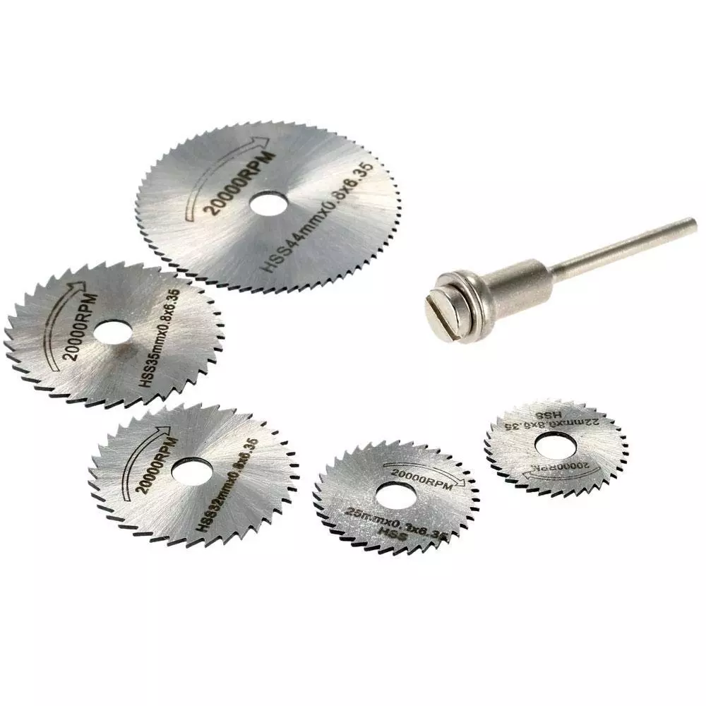 GENERIC 5 Pcs HHS Saw Blade 22-44 mm Dremel Rotary Wood Cutting Discs With 1 Pcs Mandrel 3.2 mm