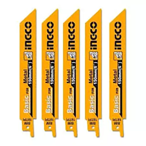 Ingco 5 Pcs Reciprocating Saw Blade Set Length 6 inch (150 mm) for Cutting Metal, RSB922EF