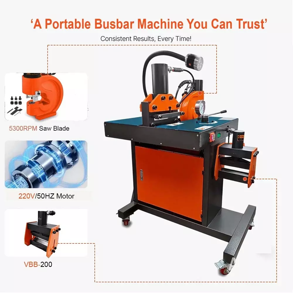 Voltz Portable Busbar Processing Machine 750 W Power Rating, 700 Kg/cm² Output Pressure and 35 Ton Cutting Force, VZB-200