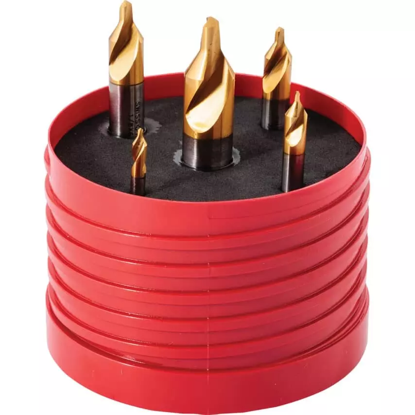 Swiss Tech Centre Drill Set BS1 to BS5 Ground Flute Standard Length High Speed Steel Plain Cutting Style, SWT1255140A (Pack of 5)