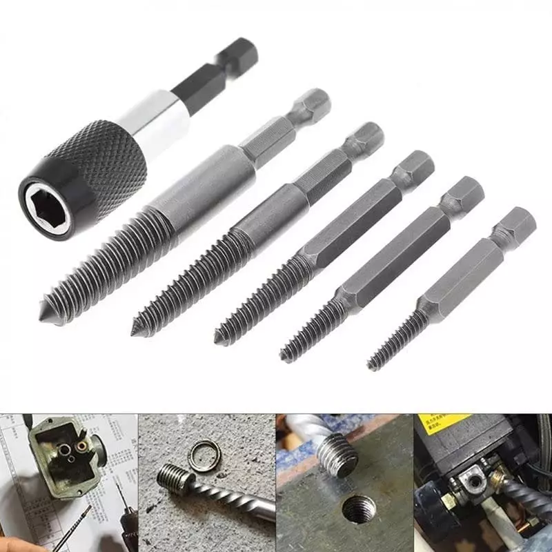 YADAV 5 Pcs Screw Extractor Set Easy Out Drill Bits Guide with Chuck for Removing Broken & Damaged Bolts