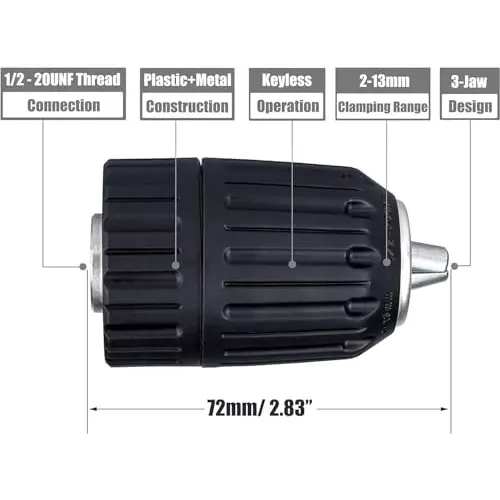 DY TOOLS Keyless Chuck Mount 13 mm Dia 12.7 mm - 20 UNF Thread