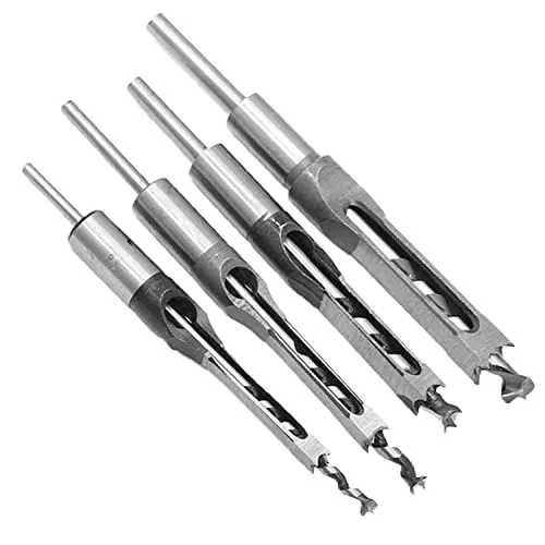 YADAV 4 Pcs Mortising Chisel Drill Bit Set Square Hole Woodworking Saw Cutter Tools