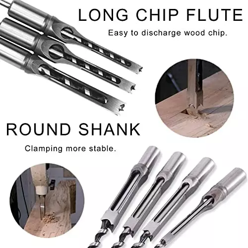 YADAV 4 Pcs Mortising Chisel Drill Bit Set Square Hole Woodworking Saw Cutter Tools
