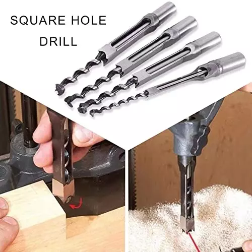 YADAV 4 Pcs Mortising Chisel Drill Bit Set Square Hole Woodworking Saw Cutter Tools