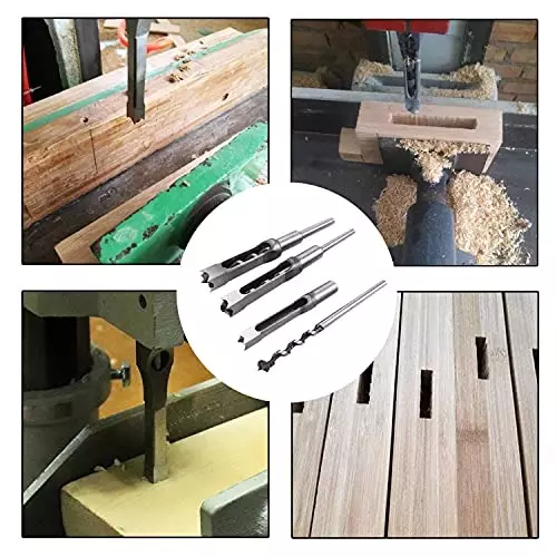 YADAV 4 Pcs Mortising Chisel Drill Bit Set Square Hole Woodworking Saw Cutter Tools