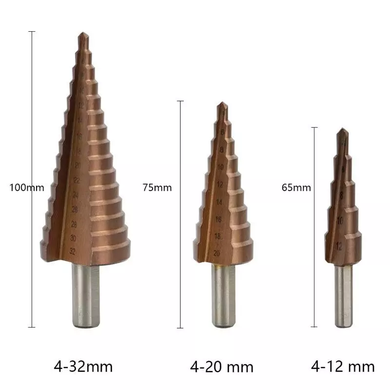YADAV 3 Pcs Hex Shank HSS Step Drill Bits Straight Slot Pagoda 4-12/4-20/4-32 mm Size