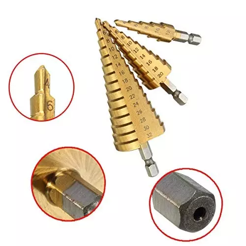 YADAV 3 Pcs Hex Shank HSS Step Drill Bits Straight Slot Pagoda 4-12/4-20/4-32 mm Size