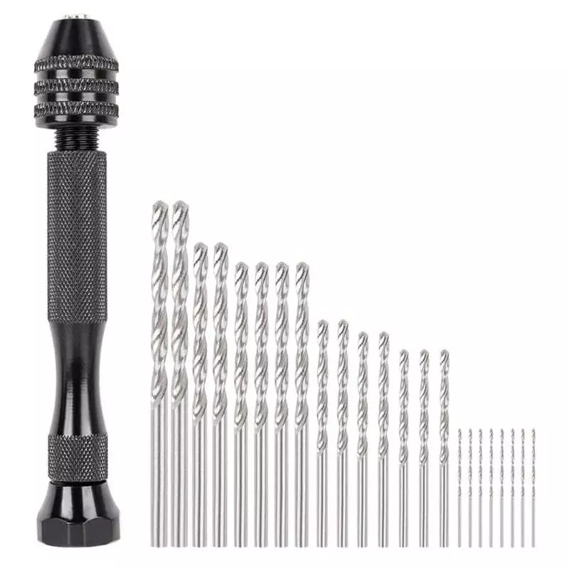 GENERIC Bits Set Pin Vise Woodworking Hand Mini Drill 0.5 to 3.0 mm Bit Size Tungsten Steel 820 (Bits), Aluminum Alloy (1 Kit)