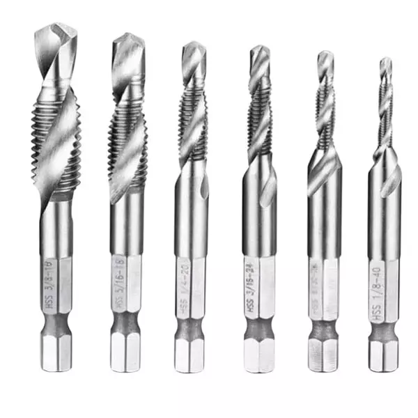 DY TOOLS 2-in-1 Combination Drill and Tap Bit Set 1/8-3/8 inch Size Range Aluminium Finish (Set of 6 Pcs)