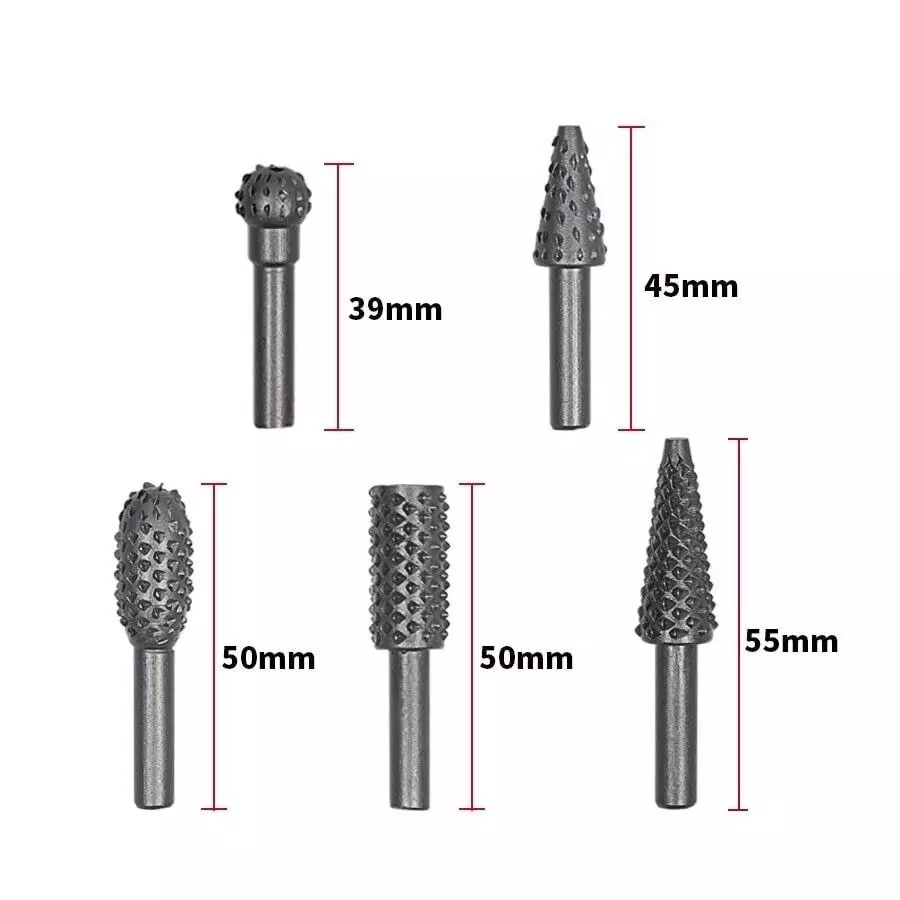 YADAV Rotary Burr Rasp Set Wood Carving Drill Bits with 6.35 mm (1/4 inch) Shank (Set of 5)