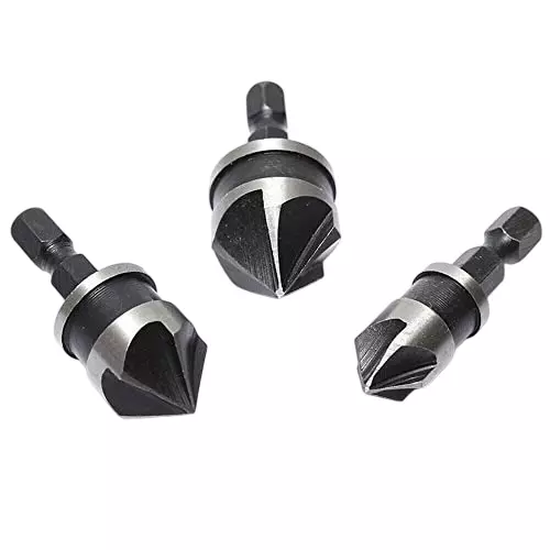 YADAV Countersink Drill Bits 5 Flute High Speed Steel Industrial Edge Chamfer Cutter 6.35 mm (1/4 inch) Shank (Set of 3)