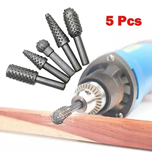 YADAV 5 Pcs Rotary Burr Drill Bits Set Wood Carving Files 1/4 inch (6 mm) Shank