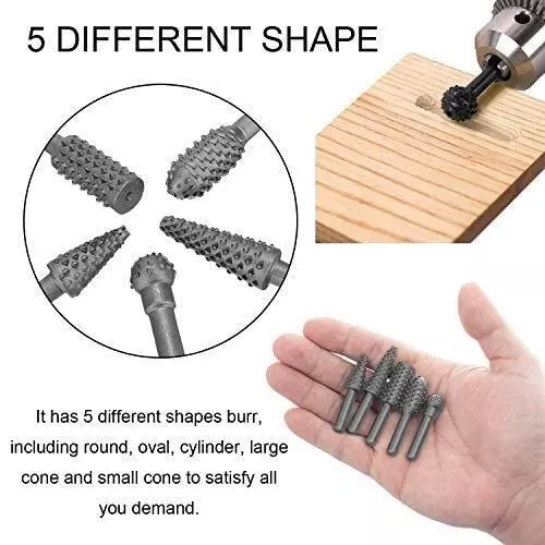 YADAV 5 Pcs Rotary Burr Drill Bits Set Wood Carving Files 1/4 inch (6 mm) Shank