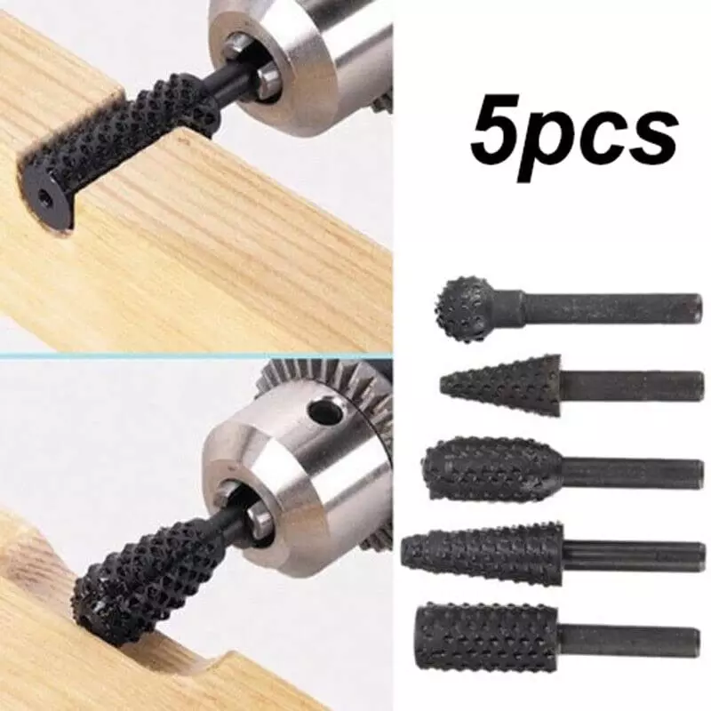 YADAV 5 Pcs Rotary Burr Drill Bits Set Wood Carving Files 1/4 inch (6 mm) Shank