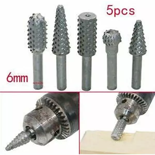 YADAV Wood Carving Rotary Burr Set 6 mm Shank Carbon Steel Drill Bits (Set of 5)