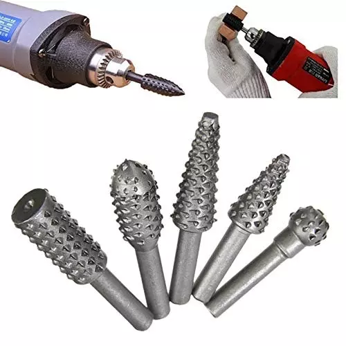 YADAV Wood Carving Rotary Burr Set 6 mm Shank Carbon Steel Drill Bits (Set of 5)