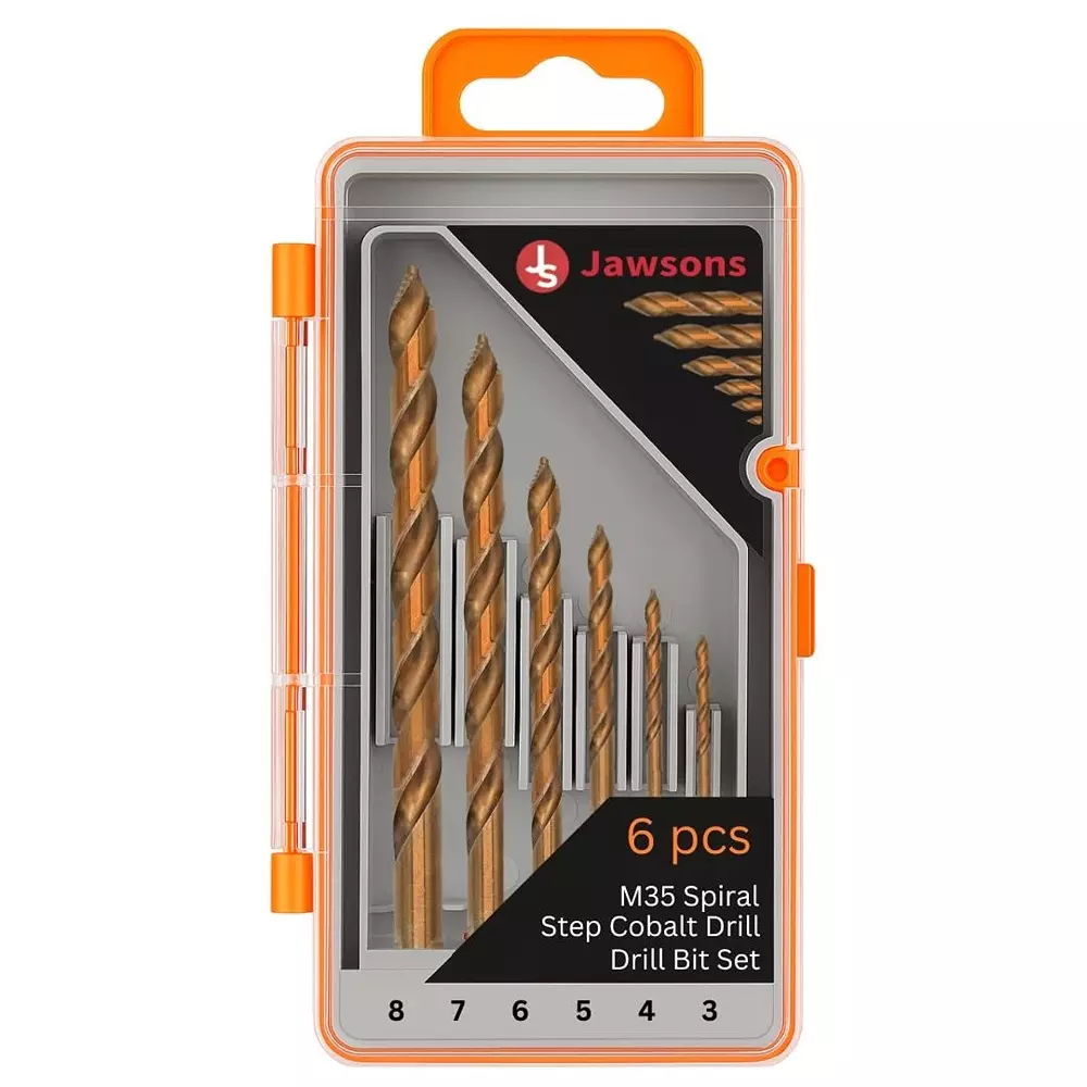 Jawsons M35 Spiral Step Cobalt Drill Bit Set High Speed Steel (HSS) Titanium Coated (Set of 6 Pcs)
