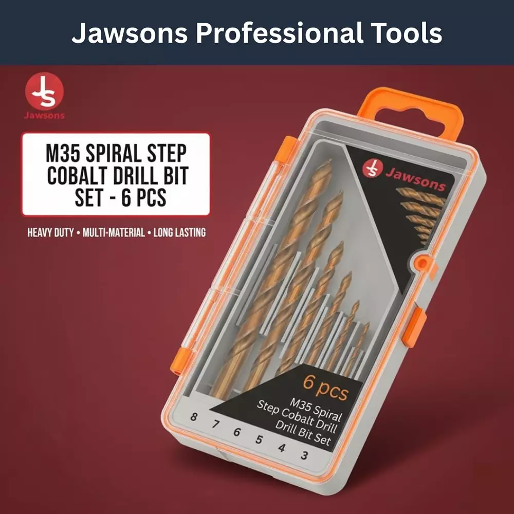 Jawsons M35 Spiral Step Cobalt Drill Bit Set High Speed Steel (HSS) Titanium Coated (Set of 6 Pcs)