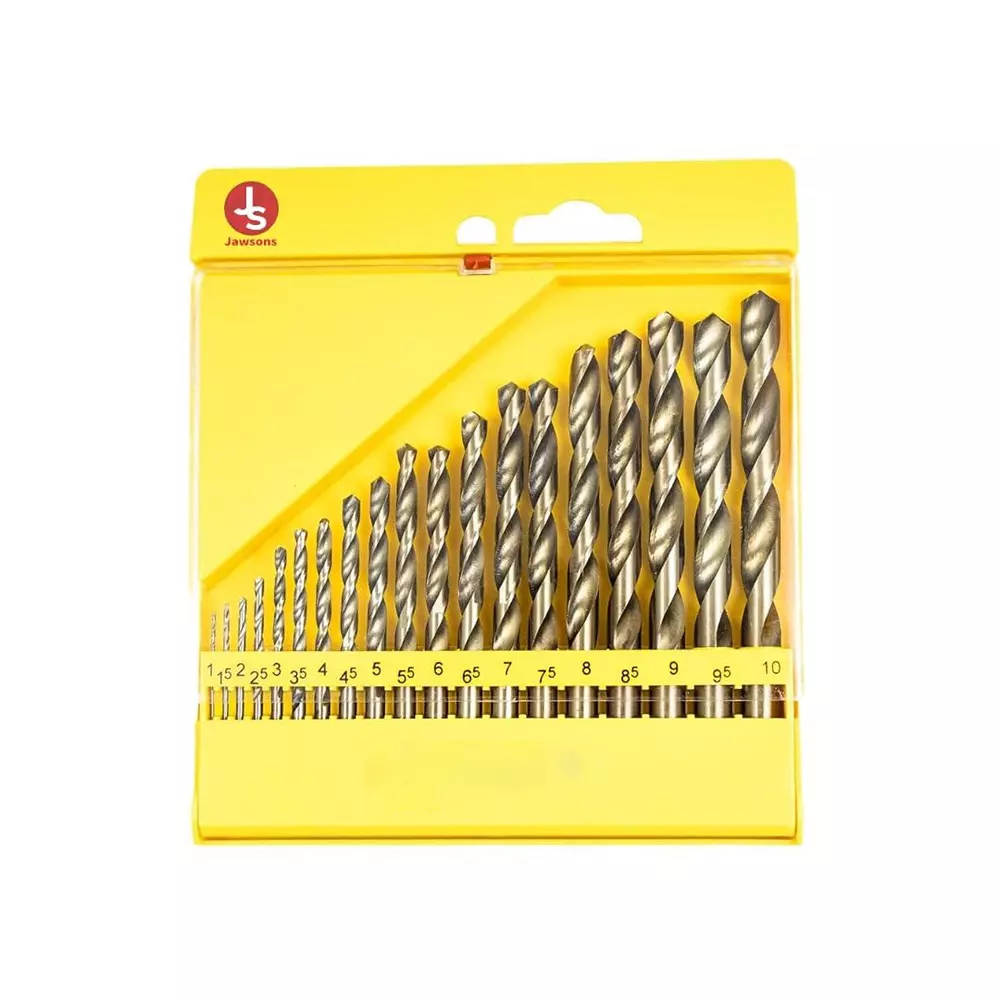 Jawsons HSS Drill Bit Set 1-10 mm Size Range 2-Flute Design with 135° Split Point Tip for Precision Drilling (Set of 19 Pcs)