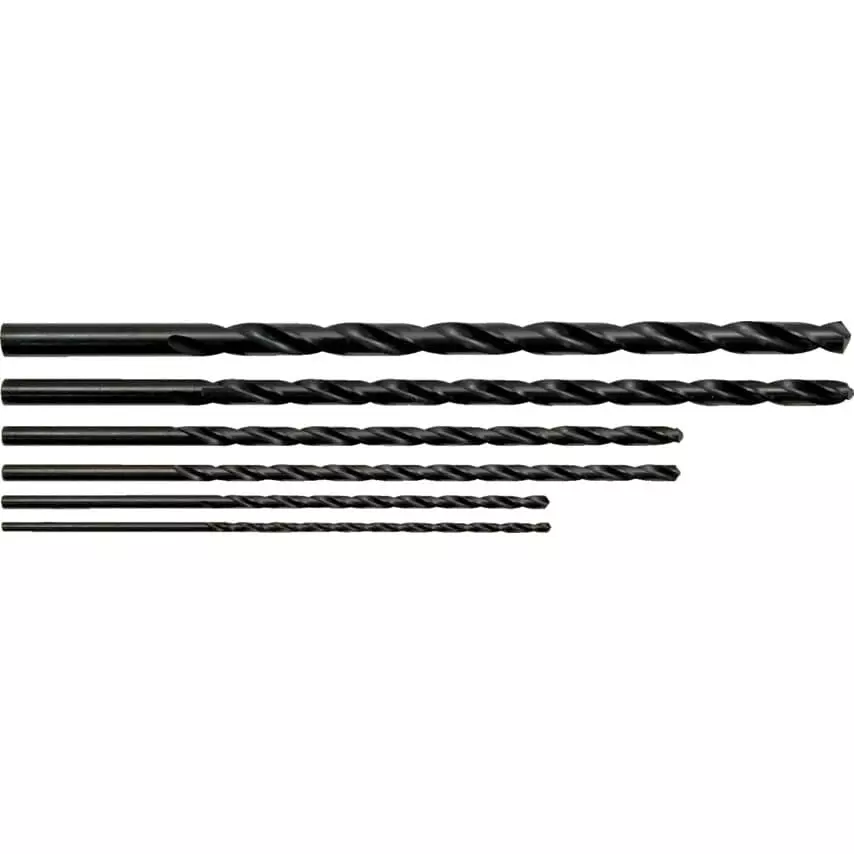 Sherwood Extra Length Drill Set 3 to 10 mm Range Plastic Case Ground Flute Black Oxide Finish High Speed Steel, SHR0258600K (Pack of 6)