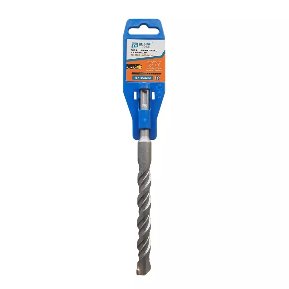 Bharat Tools SDS Plus Drill Bit 18 mm Diameter 210 mm Total Length Tungsten Carbide Minus Tip Spiral Flute