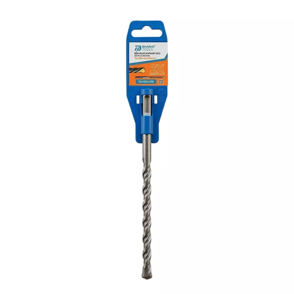 Bharat Tools SDS Plus Drill Bit 12 mm Diameter 210 mm Total Length Tungsten Carbide Minus Tip Spiral Flute