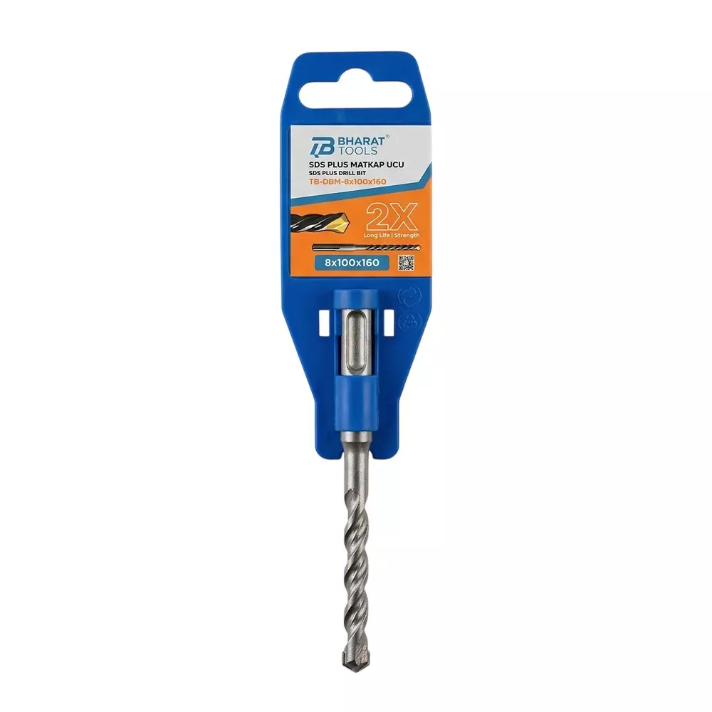 Bharat Tools SDS Plus Drill Bit 8 mm Diameter 160 mm Total Length Tungsten Carbide Minus Tip Spiral Flute