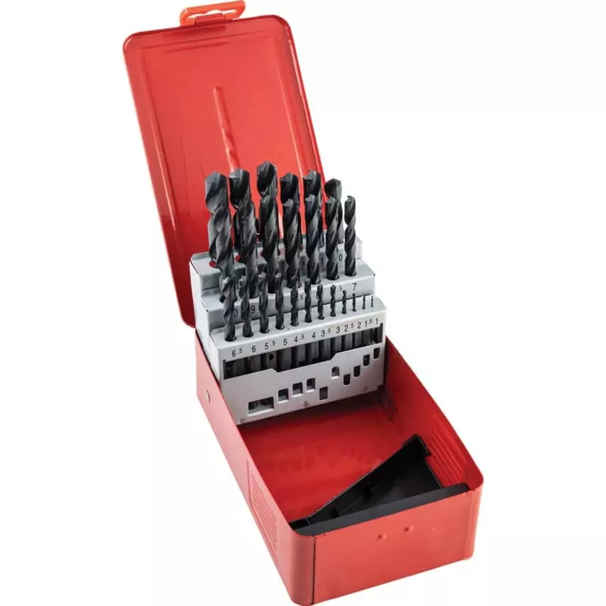 Sherwood Jobber Drill Set 1 to 13x0.5 mm Drill Size 0.5 mm Increment Metal Case Black Oxide Finish High Speed Steel, SHR0258500K (Pack of 25)