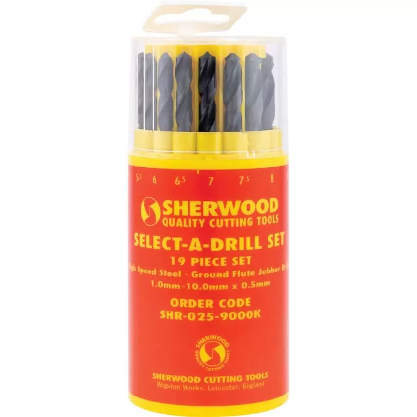 Sherwood Jobber Drill Set 1 to 10x0.5 mm Drill Size 0.5 mm Increment Plastic Case Black Oxide Finish High Speed Steel, SHR0259000K (Pack of 19)
