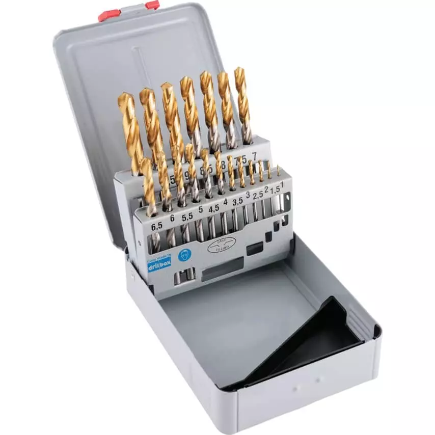 Swiss Tech Jobber Drill Set 1 to 10x0.5 mm Drill Size 0.5 mm Increment Metal Case TiN-Tipped Finish High Speed Steel, SWT1259010A (Pack of 19)