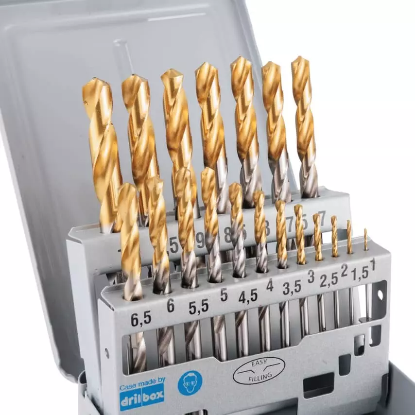 swiss-tech-jobber-drill-set-1-to-10x05-mm-drill-size-05-mm-increment-metal-case-tin-tipped-finish-high-speed-steel-pack-of-19
