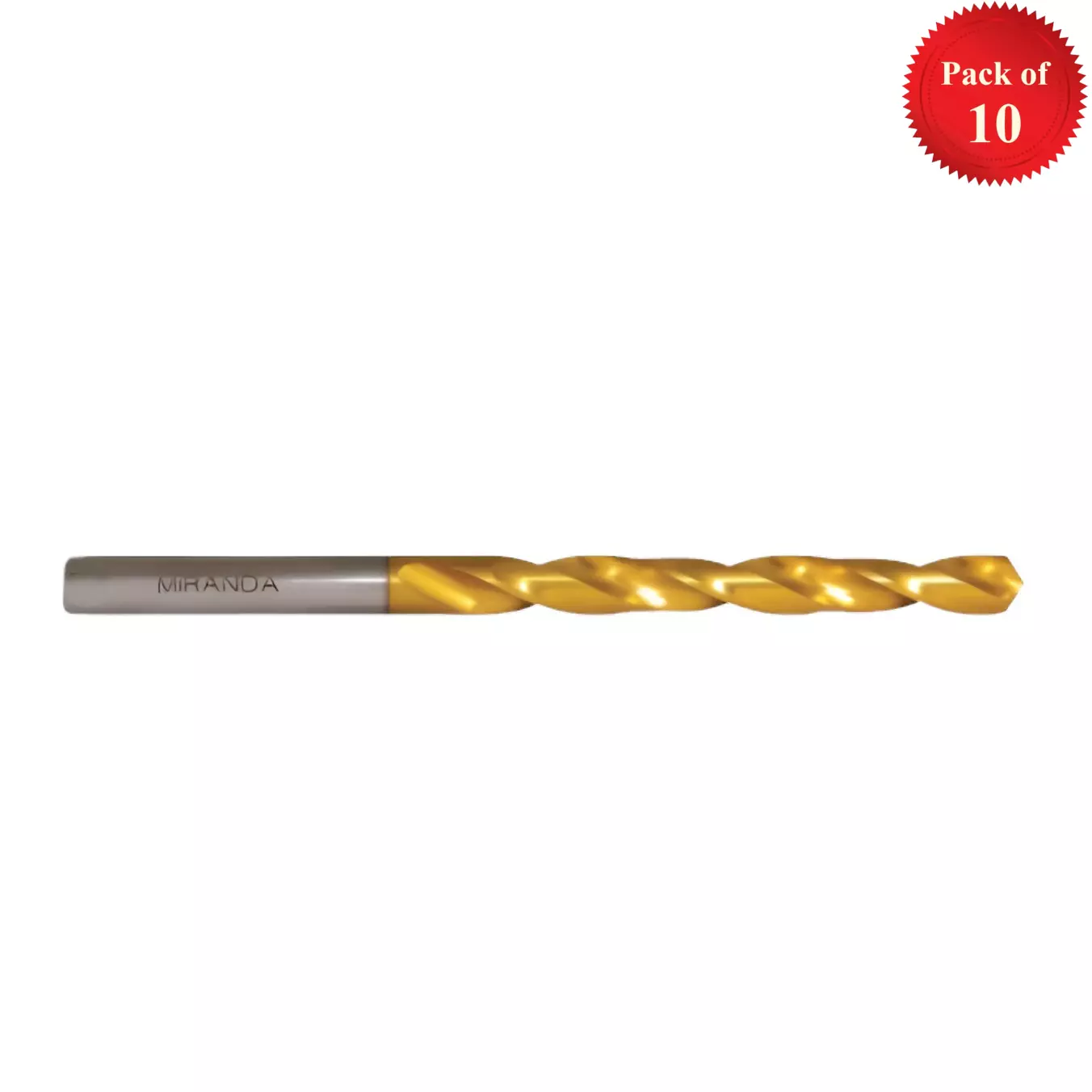 MIRANDA TOOLS HSS Drill Tin Coated Parallel Shank Jobber Series Type N 118° (IS 5101 / DIN 338), Size WG08 (Pack of 10)