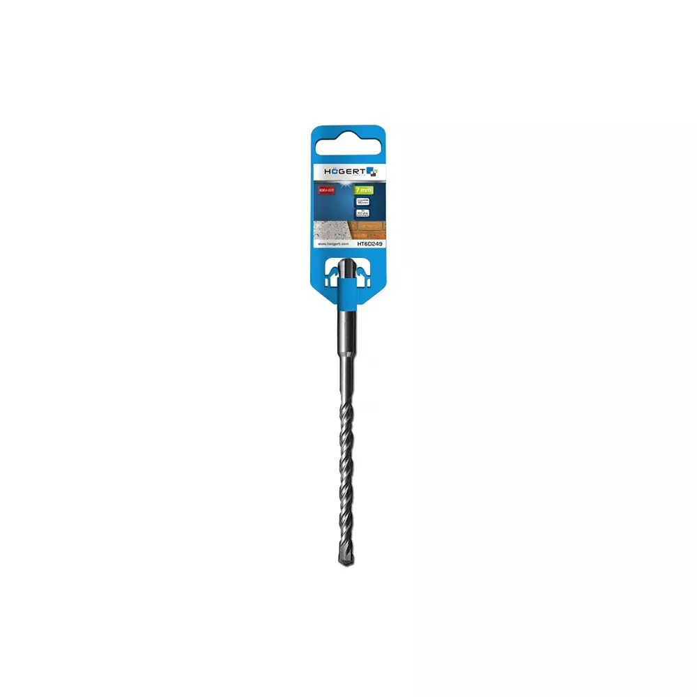 Hogert Technik SDS Plus BX4 Drill Bit Double Helix, 7 mm Cutting Diameter and 160 mm Overall Length, HT6D249