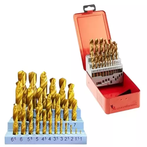 Malfah Enterprises HSS Drill Bit Set 1–13 mm Titanium Aluminum Nitride 135° Split Point Tip HSS (Pack of 25)