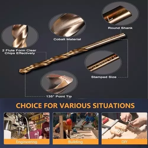 Malfah Enterprises HSS Drill Bit Set 1–13 mm Titanium Aluminum Nitride 135° Split Point Tip HSS (Pack of 25)
