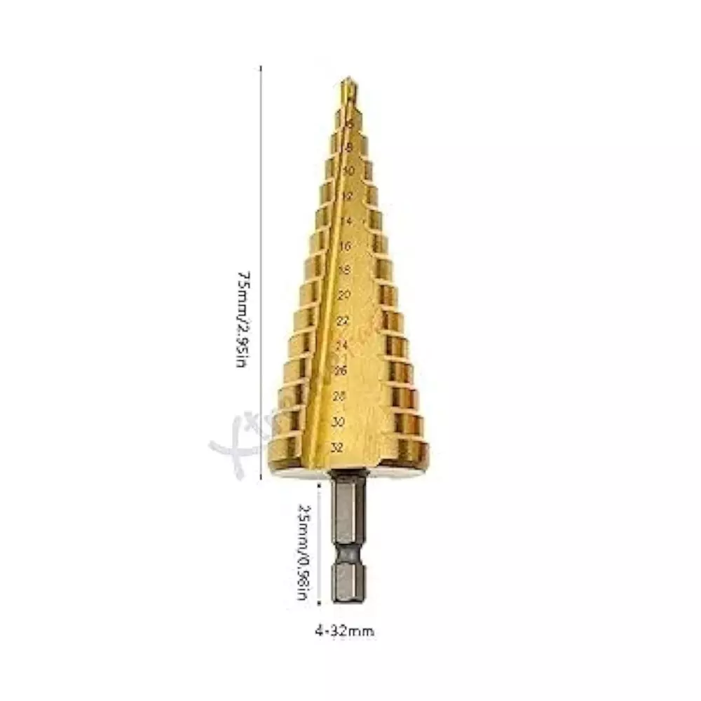 GENERIC HSS Steel Titanium Step Drill Bit 20 mm Hex Shank Cone Cutting Tool for Wood, Metal & Steel Drilling (4–12/20/32 mm) (Set of 3)