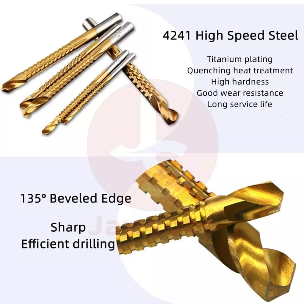Jawsons High-Speed Flat Routing Drill Set Durable High Speed Steel 3-8 mm with Titanium Plating