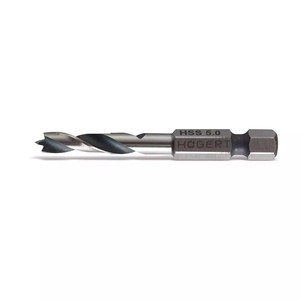 Hogert Technik HSS Stubby Drill Bit with Hex Shank, 5 mm Diameter and 60 mm Length, HT6D345