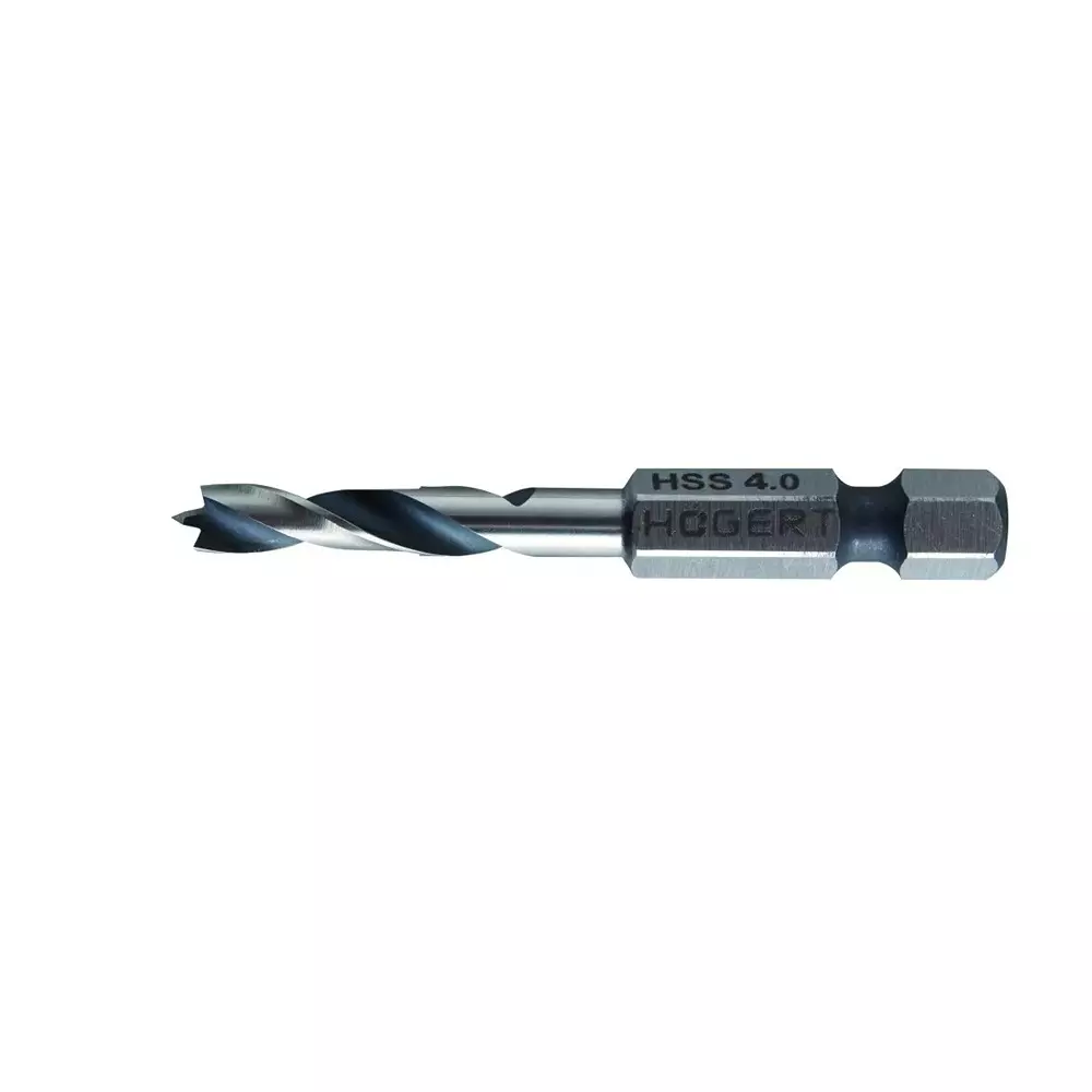 Hogert Technik HSS Stubby Drill Bit with Hex Shank, 4 mm Diameter and 60 mm Length, HT6D344