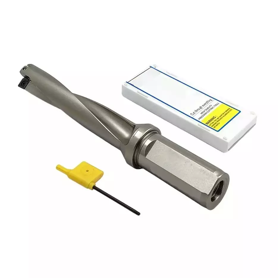 Buyohlic International Indexable Insert U Drill 46.5 mm Dia. x 3D Drill Depth x 40 mm Weldon Shank Coolant Through Design and 10 Pcs Carbide Insert Free, PV-WVTU-NZUS
