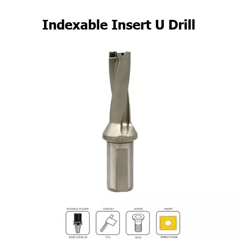 A.D INTERNATIONAL Indexable Insert U Drill Through Coolant 44.5 mm x 3D x 40 mm Weldon Shank with Free 10 Pcs Carbide Inserts, AL-96MN-JYBA