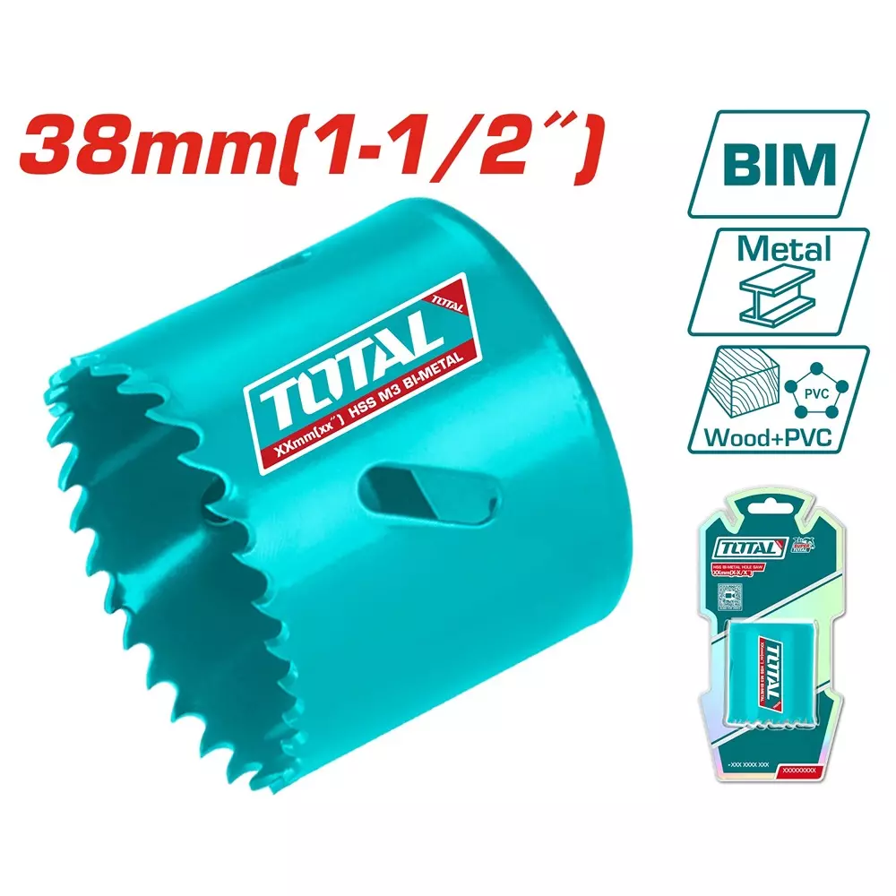 Total HSS Bi-Metal Hole Saw 38 mm (1-1/2 inch) Dia. 38 mm (1 1/2 inch) Cutting Depth, TAC410381