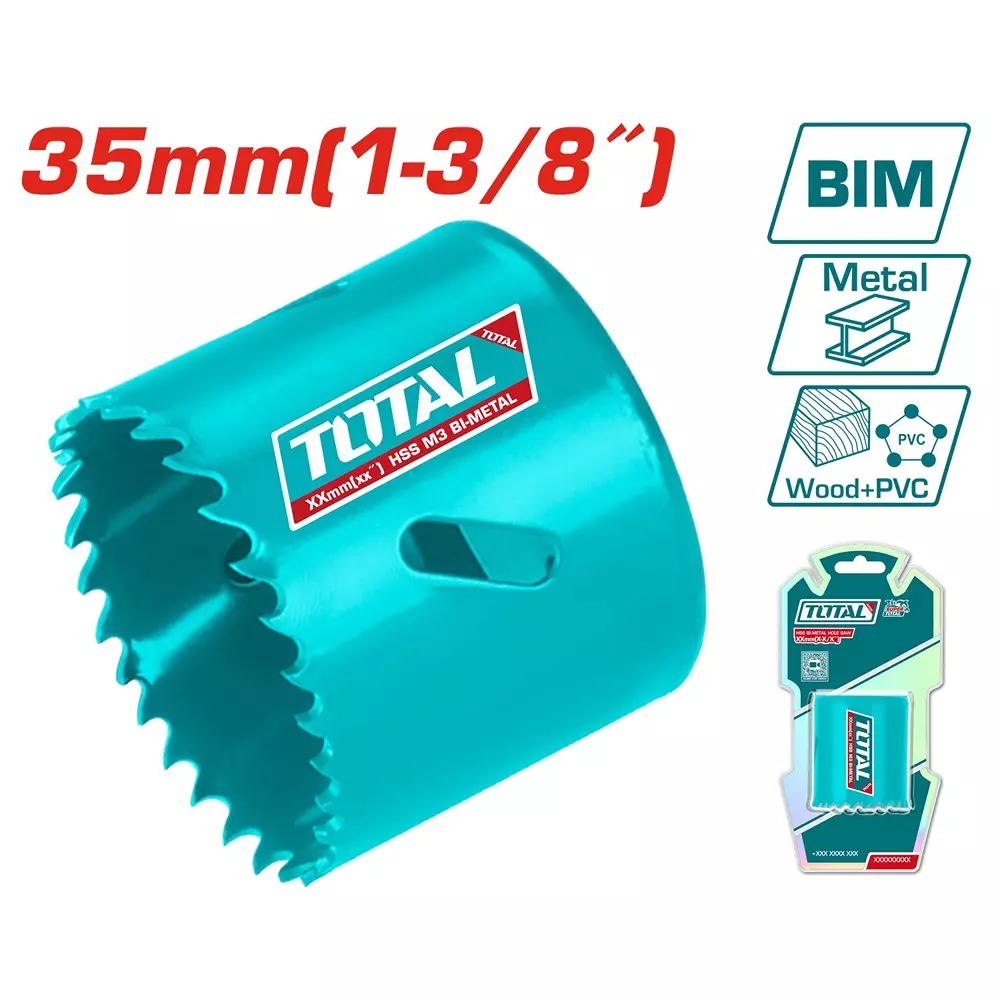 Total HSS Bi-Metal Hole Saw 35 mm (1-3/8 inch) Dia. 38 mm (1 1/2 inch) Cutting Depth, TAC410351