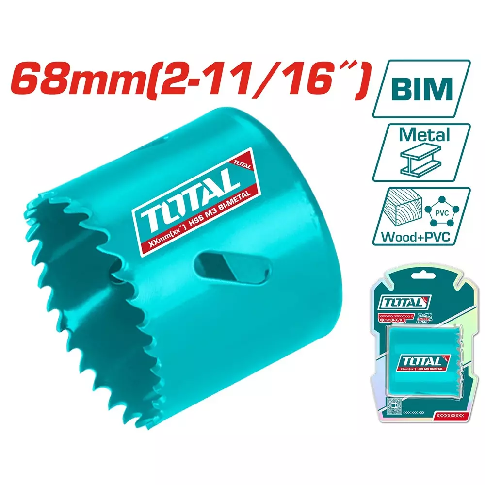 Total HSS Bi-Metal Hole Saw 68 mm (2-11/16 inch) Dia. 38 mm (1 1/2 inch) Cutting Depth, TAC410681