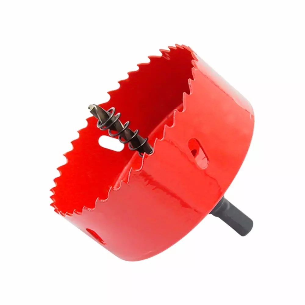 DY Tools Metal Hole Saw Drill Bit with Arbor Red High Speed Steel Large 3 3/4 Inch (95 mm) Diameter